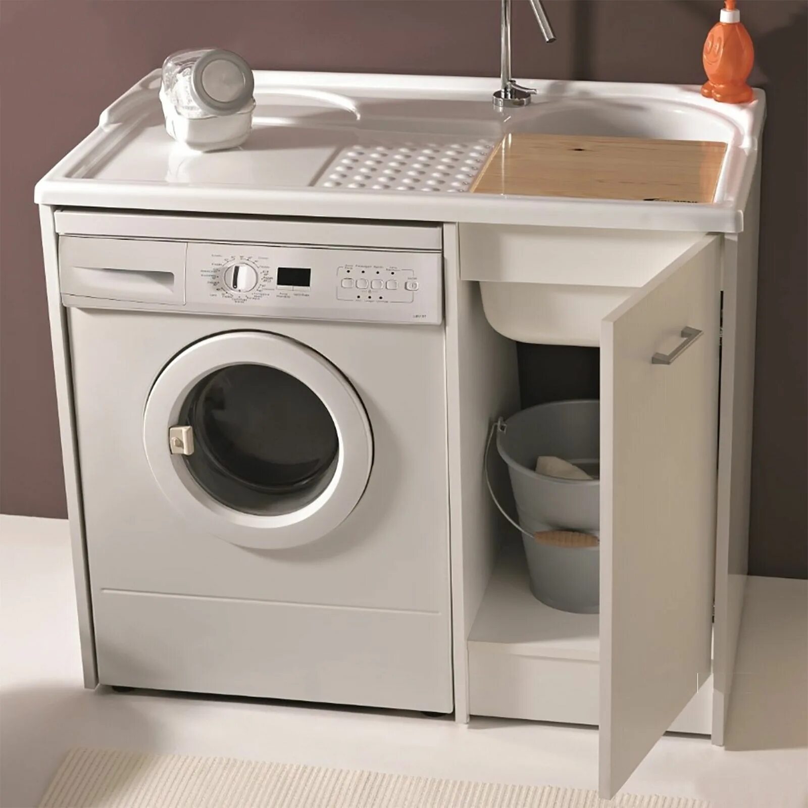 Мойка стиральную машину фото Lavatoio coprilavatrice Domestica con vasca DX e mobiletto 106x50x90h cm nel 202