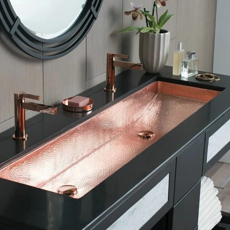 Мойка в ванную комнату фото Trough Metal 48" Trough Bathroom Sink Joss Main Copper sink bathroom, Drop in ba