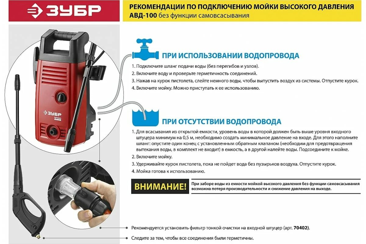 Мойка высокого давления без подключения к водопроводу Купить Мойка высокого давления ЗУБР АВД-100 по цене 4 860 руб. рубля - АВД-100 И