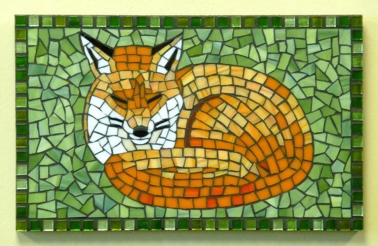 Мозаика из бумаги фото Sleepy Fox - Delphi Artist Gallery Glass mosaic art, Mosaic animals, Stained gla