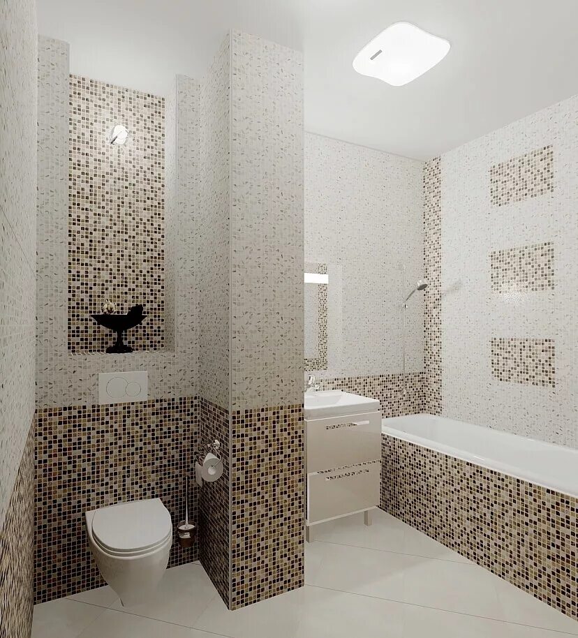 Мозаика в интерьере ванной комбинированный с плиткой Купить плитку Ecoceramic Romanmosaic в Москве по низкой цене с доставкой
