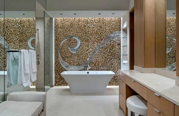 Мозаика в комнате фото Beautiful Mosaic Walls Featuring Bits And Pieces Of Glass Badezimmer farben, Sch