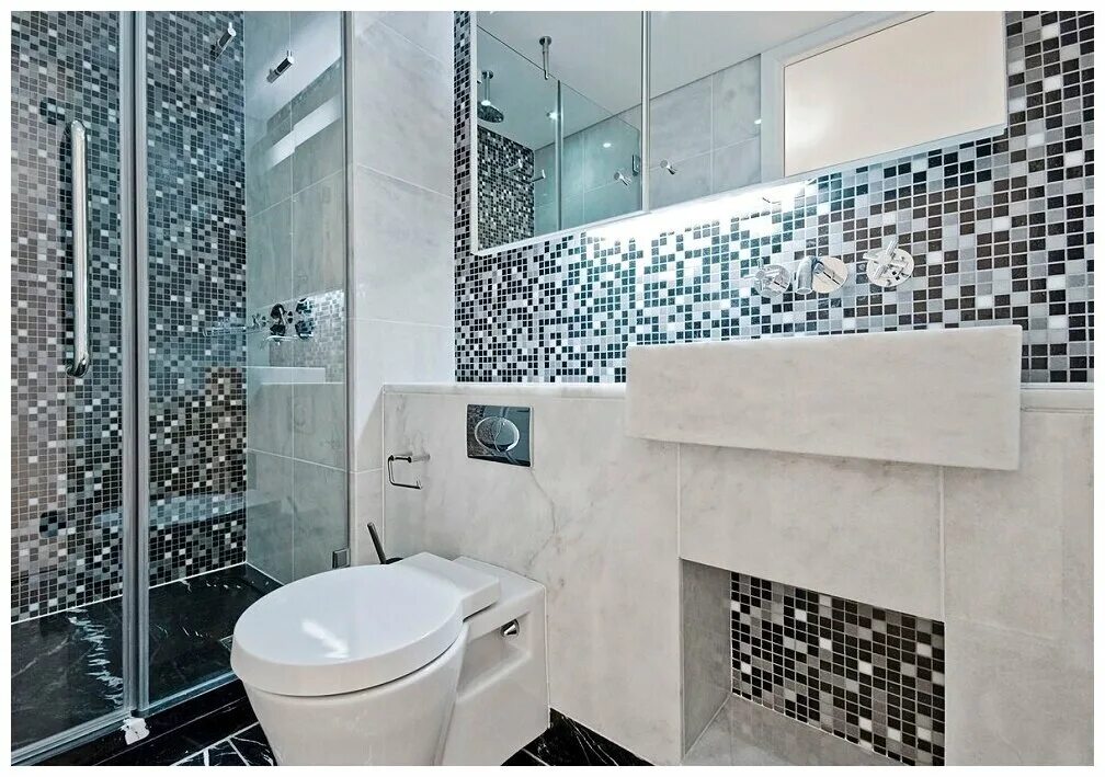 Мозаика в комнате фото Плитка мозаика GG 32,7Х32,7 см. чип- 20х20мм. стекломасса серо-черный микс плитк
