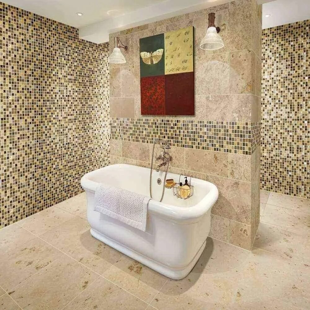 Мозаика в ванной комнате фото The color-strip glass mosaic tile series can make a dramatic statement in any ki