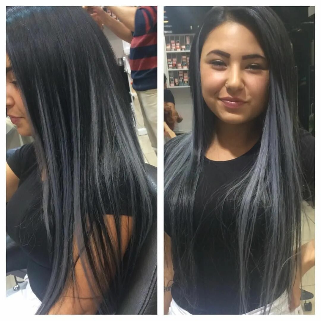Нарощенные пряди на темных волосах фото Pin on peinados Black hair balayage, Hair color for black hair, Gray hair highli