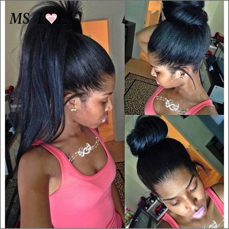 Нарощенные волосы в хвосте как выглядят High ponytail full lace wigs for black women Brazilian virgin silky straight ful