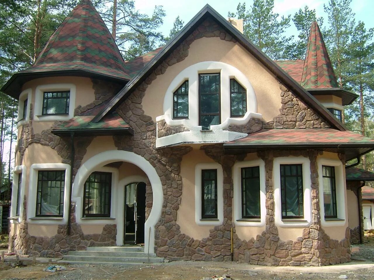 Наружная отделка частных домов фото Отделка дома фасадный камень