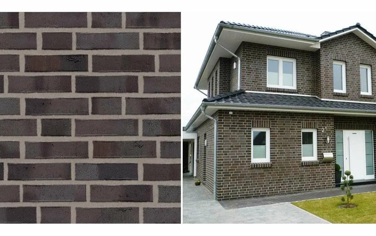 Наружная отделка домов под кирпич фото Клинкерный кирпич OLFRY Englischblau-Braun deLuxe, 240x115x71