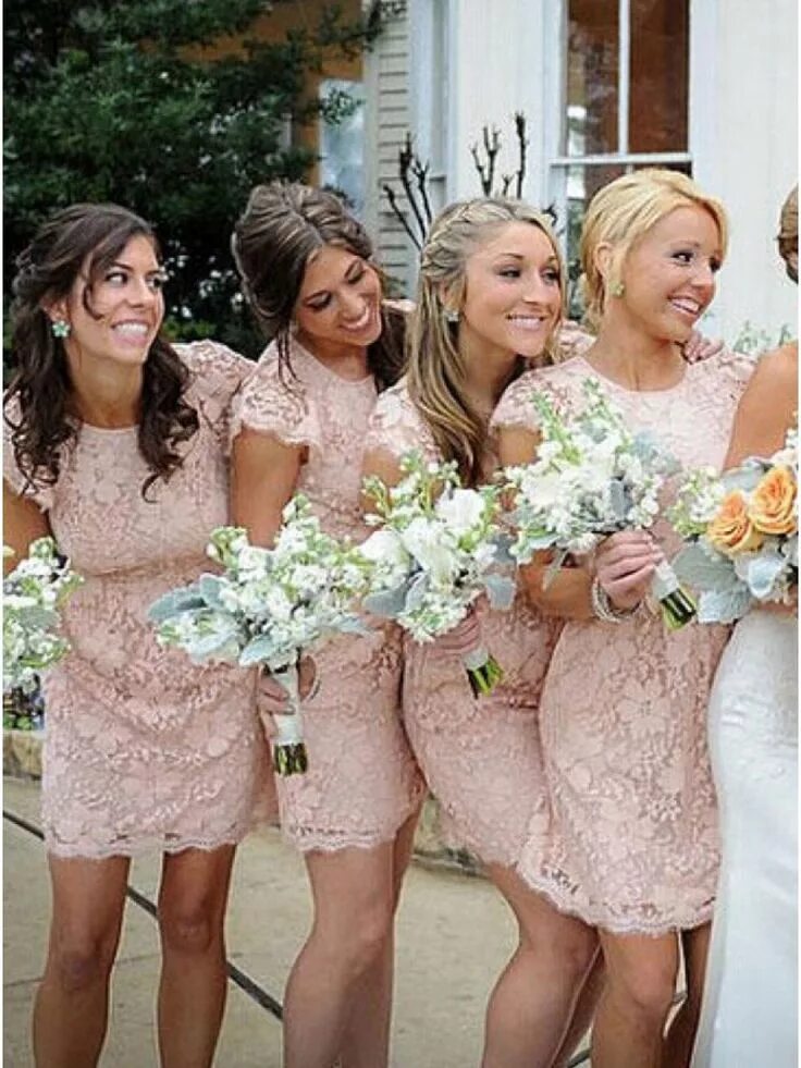 Наряд на свадьбу фото Short Lace Cap-Sleeves Lace Wedding Party Dresses Bridesmaid Dresses 99601074 Ca