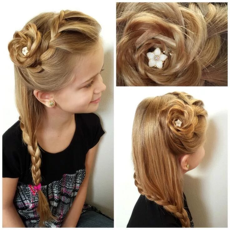 Нарядная прическа для девочки на длинные волосы Timeless Side Flower Braid. So beautiful, elegant, and sweet. Love this hairstyl