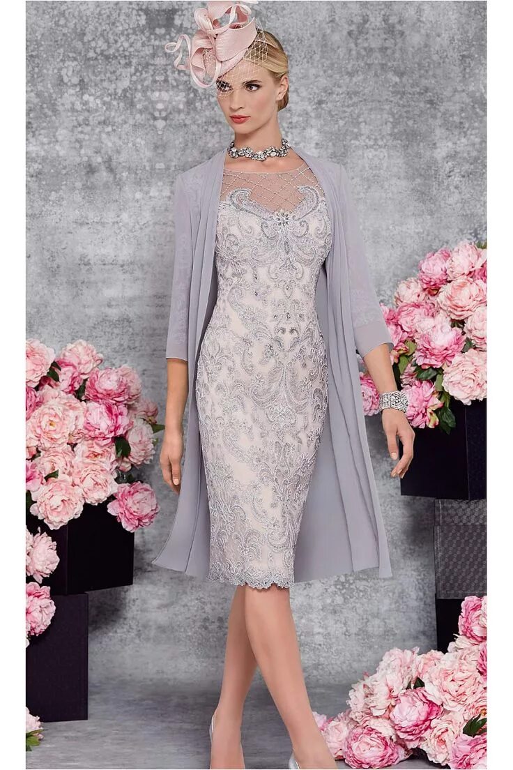Нарядные платья фото на свадьбу Sheath/Column 3/4 Sleeves Knee-length Mother of the Bride Dresses (Jacket includ