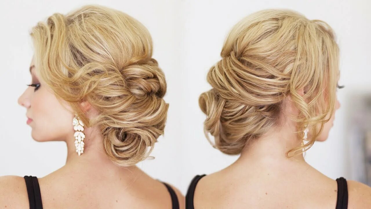 Нарядные прически на средние волосы Easy side textured Bun Hairstyles Updos - YouTube