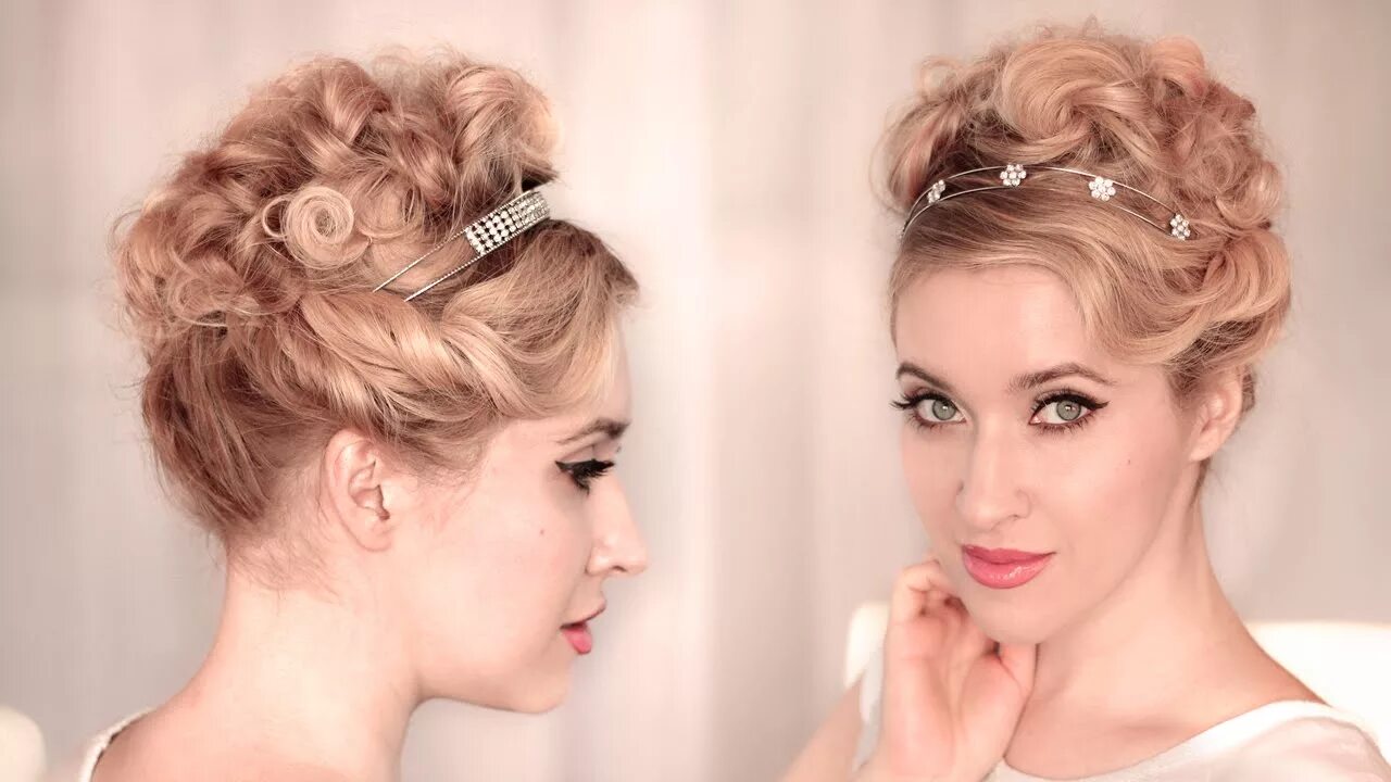 Нарядные прически на волосы Cute, easy CURLY UPDO for wedding/prom ❤ Hairstyle for medium long hair - YouTub