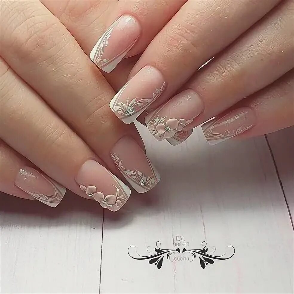 Нарядный маникюр с френчем Красивый маникюр OK.RU Bridal nails designs, Wedding day nails, Wedding nails de