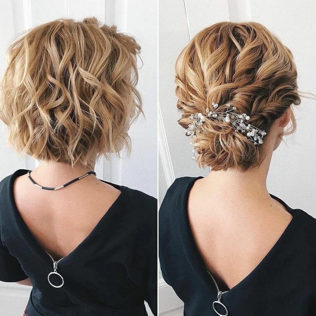Нарядный прическа на короткий волос Pin on Прически Short hair updo, Wedding hair inspiration, Short wedding hair
