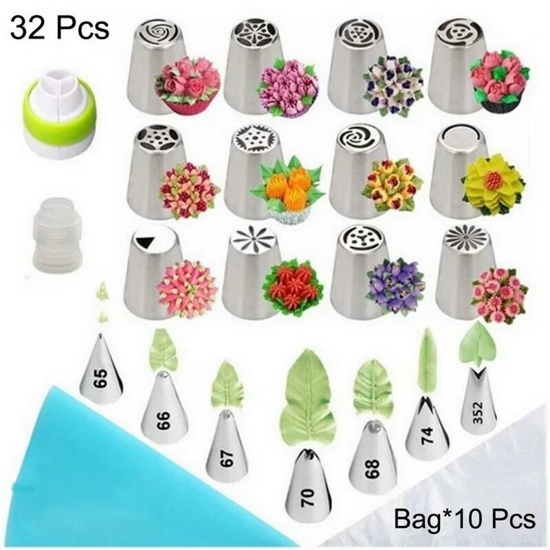 Насадки для крема какие узоры фото Household 32pc Cake Decorating Tools Kits Supplies Icing Tips Set Stainless Stee