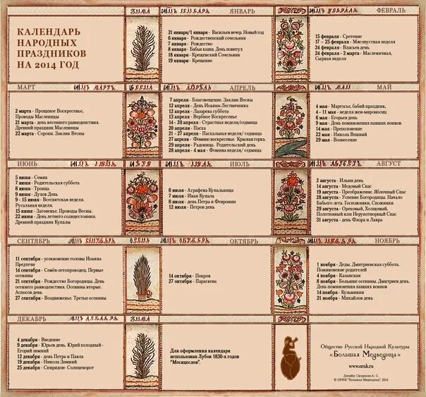 Национальные праздники календарь Русский народный календарь на 2014 год. Полный список праздников ВКонтакте
