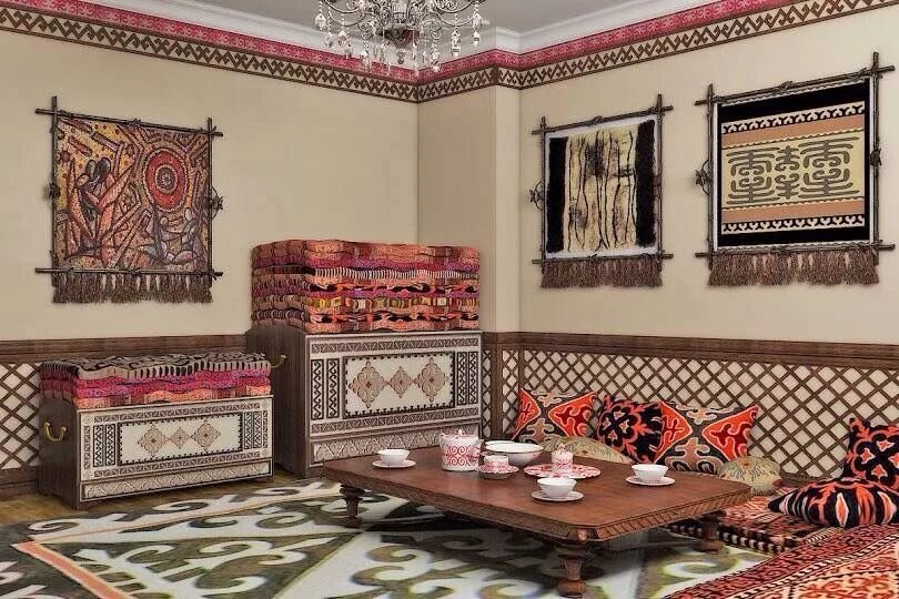 Национальные узоры башкортостана в современном интерьере traditional Kazakh living room Home decor, Interior design, House design