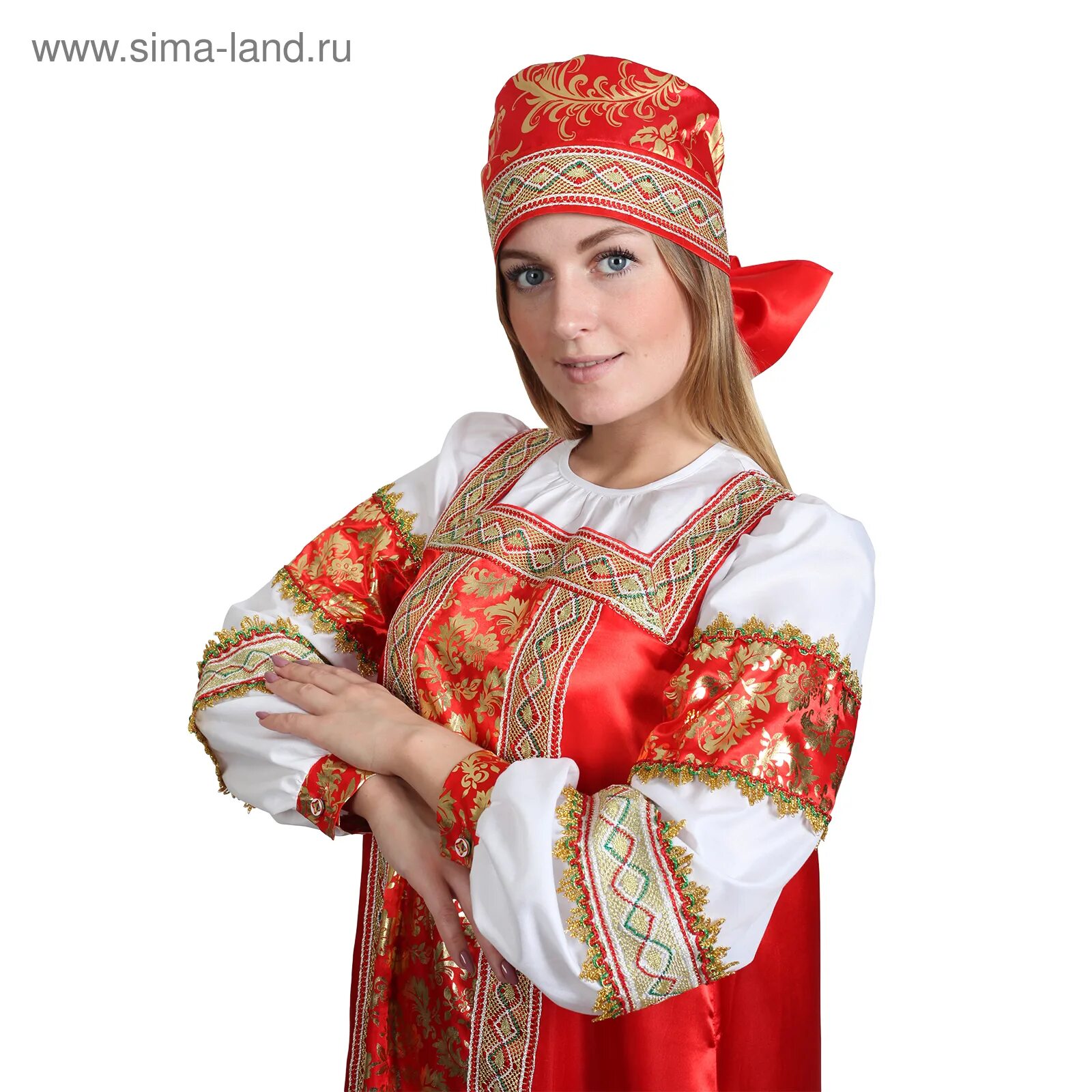 Национальный костюм русской девушки фото Русский народный костюм "Золотые узоры", платье, сорока, атлас, р. 52, рост 172 
