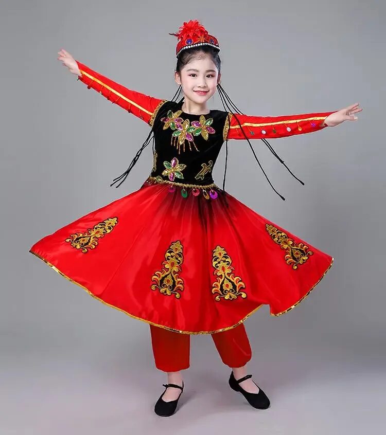 Национальный костюм уйгуров фото 2018 New Ethnic Children's Dance Costumes Xinjiang Big Swing Skirt Uighur Girls 