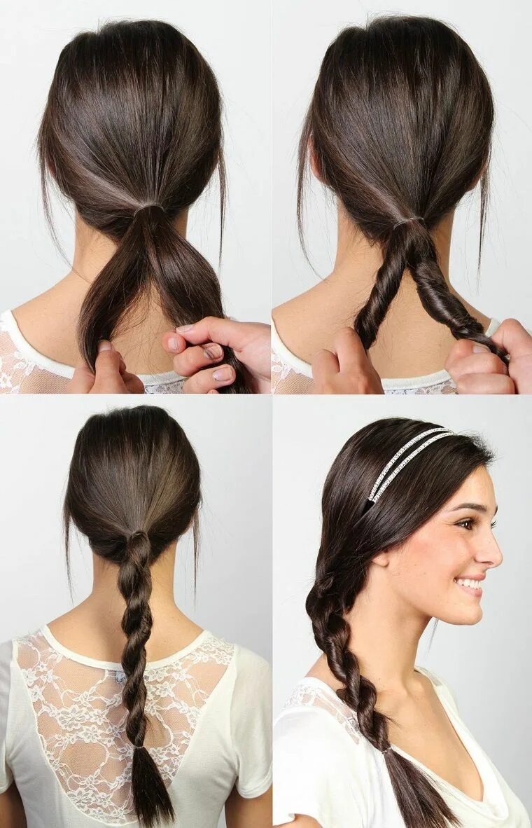Найти легкие прически Tutorial trecce particolati sui capelli castani di una ragazza sorridente con ce