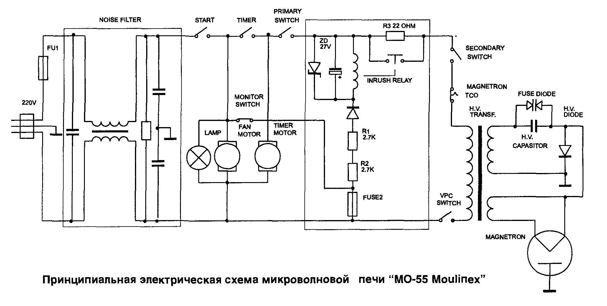 Найти принципиальную электрическую схему kh1171sulvercrestдля хлебопечки Микроволновая печь "MO-50 Moulinex"