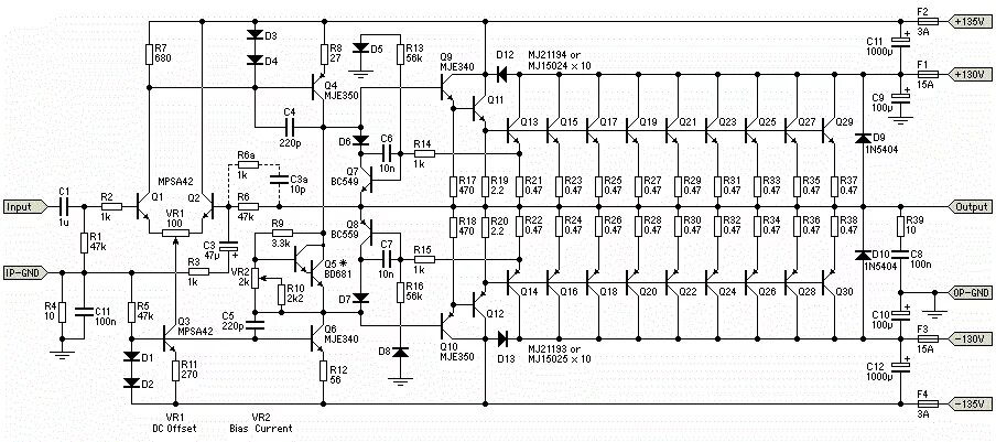 Найти схемы усилителей High Power Amplifier 1500W With Transistor Audio amplifier, Circuit diagram, Sub