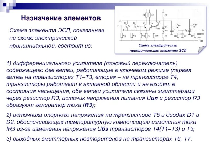 Назначение электрических схем Назначение элементов усилителей