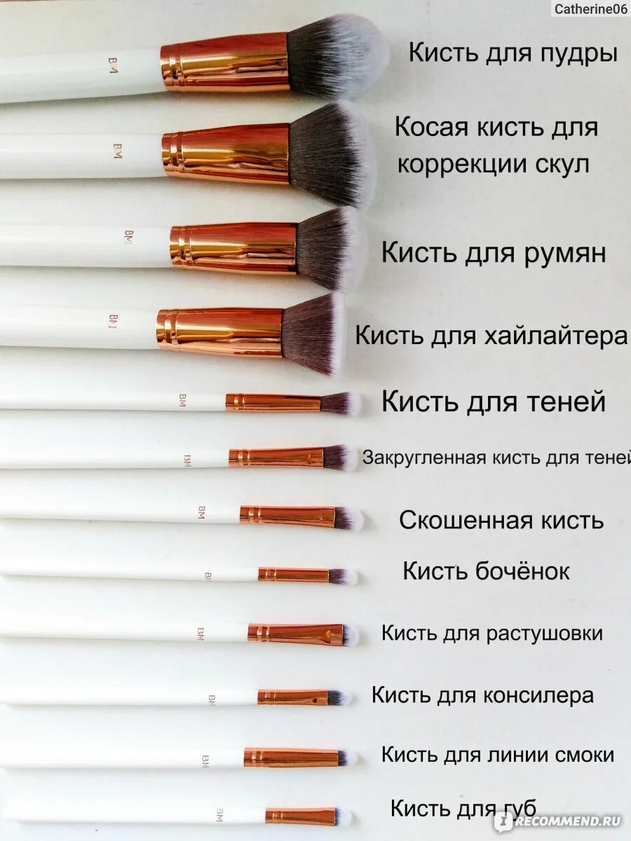 Назначение кистей для макияжа фото Набор кистей Bmakeup BM White 12 шт - "Девочки, это бомба! Какая кисть для чего 
