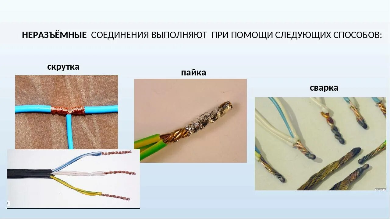 Назовите основные способы соединения проводов Картинки ВИДЫ СОЕДИНЕНИЯ ЭЛЕКТРИЧЕСКИХ ПРОВОДОВ