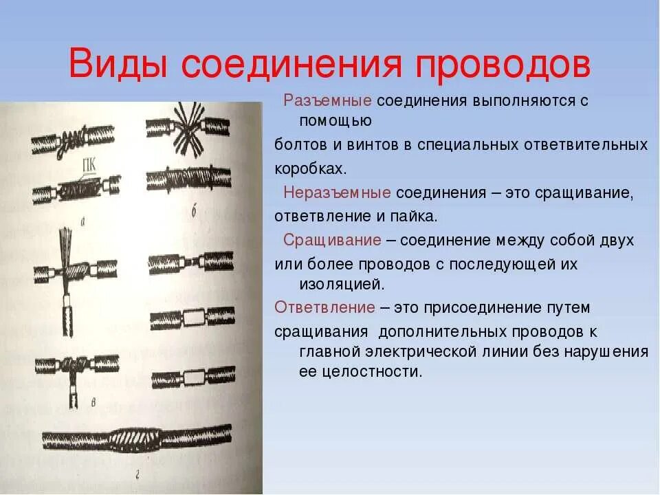 Назовите способ соединения Типы соединения проводов фото - DelaDom.ru
