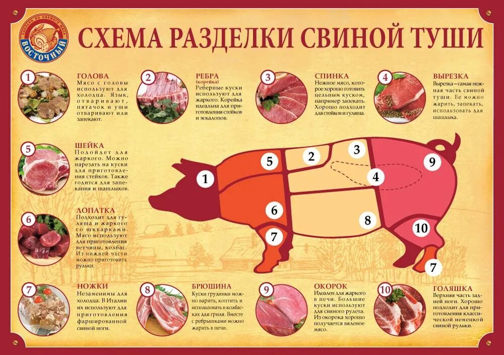 Название частей свинины при разделке фото Свиная туша схема разделки и названия eCookie.ru