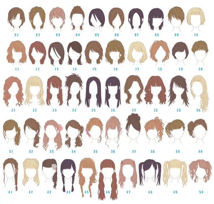 Название длинных причесок Anime Hair Drawing Reference