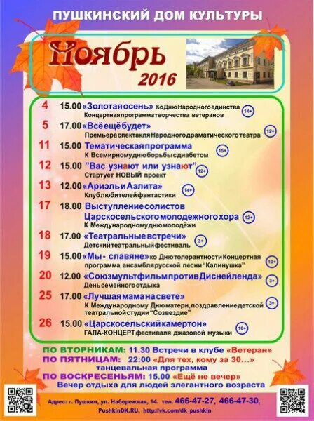 Название дома культуры пример Наше мероприятие в афише Дома Культуры! 11 ноября,начало в 15-00. Диабет г. Пушк