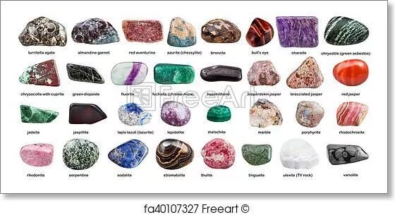 Название драгоценных камней с фото по цвету Free art print of Various tumbled ornamental stones with names Free art prints, 