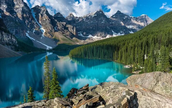 Название фото с природой Download wallpapers Banff National Park, Moraine Lake, forest, blue lake, summer
