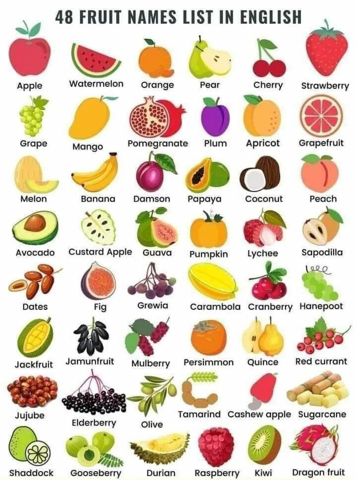 Название фруктов по фото онлайн 48 Fruits Names In English With Pictures