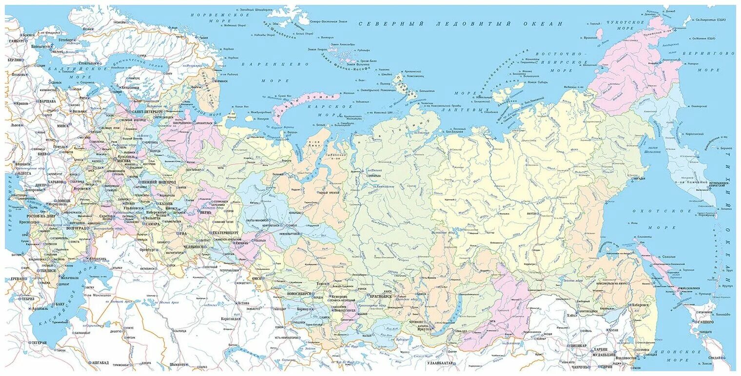 Название городов фото карта Фотообои/L КоллекцияКарта Российской Федерации Регионы и крупные города 200х100 