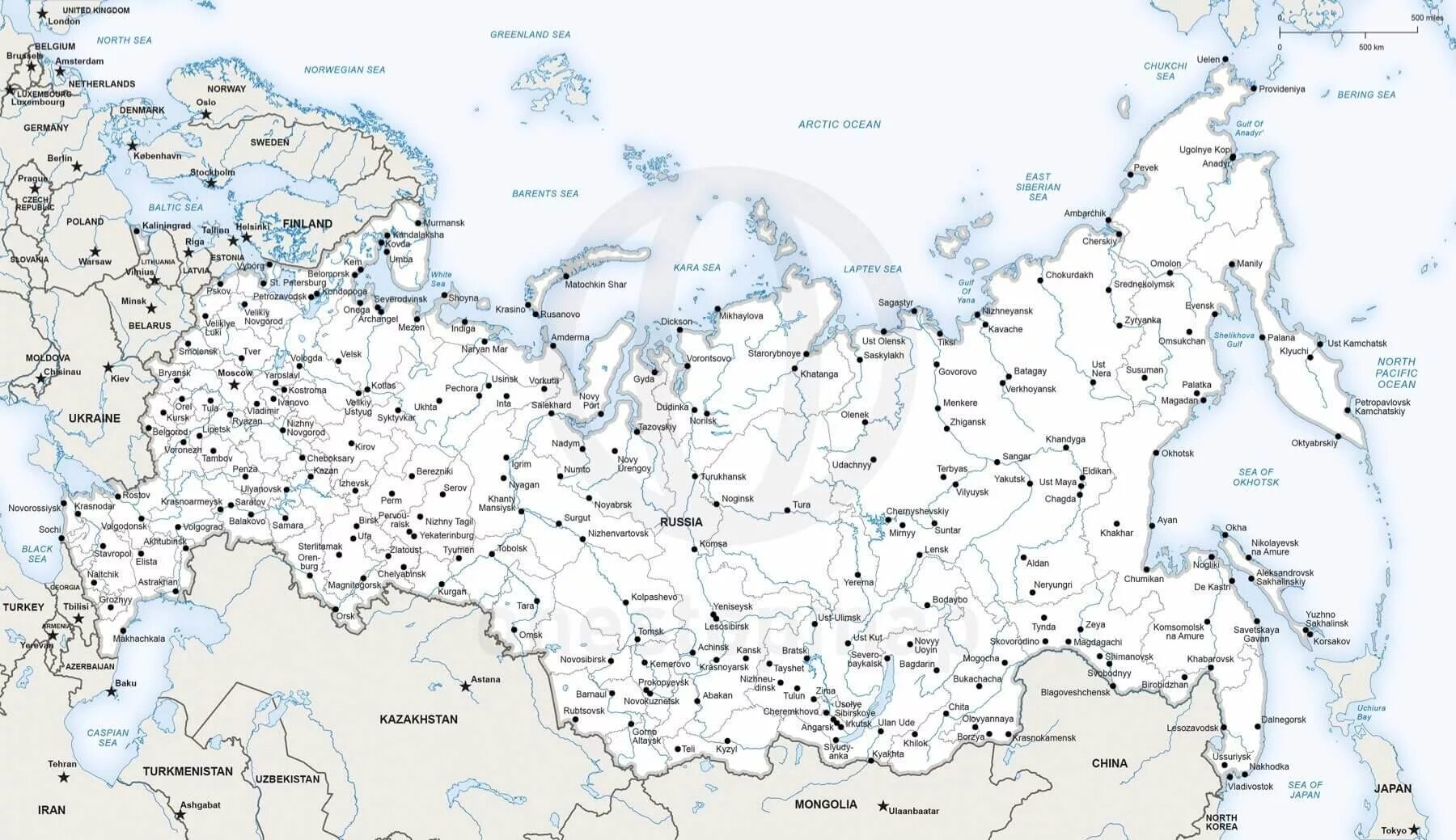 Название городов фото карта Vector Map of Russia political One Stop Map
