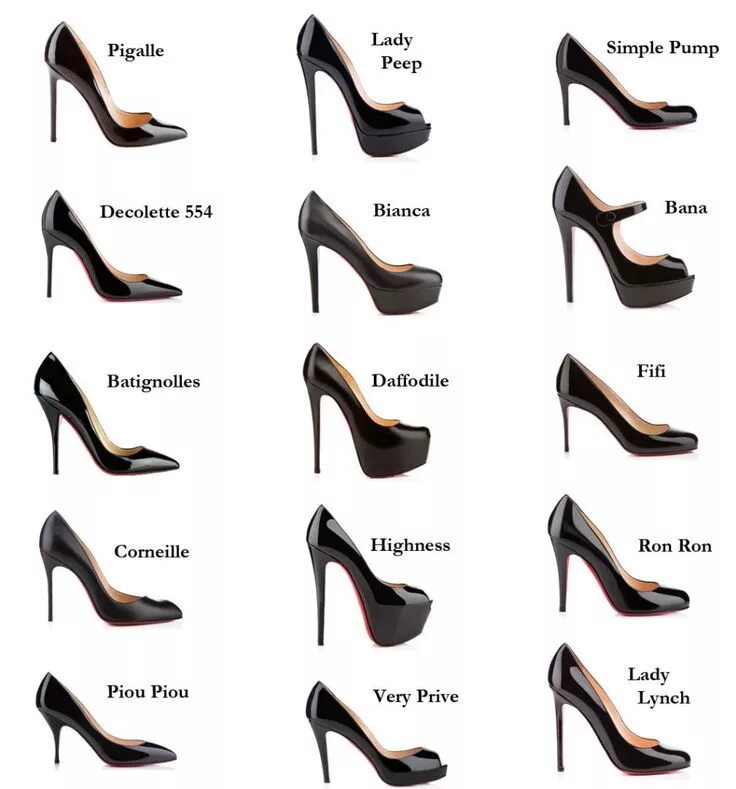 Название каблуков в женской обуви с фото Christian Louboutin shoes prices CloverSac Christian louboutin shoes price, Loub