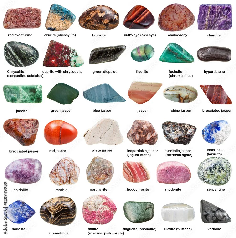 Название камней по фото онлайн бесплатно various tumbled decorative stones with names фотография Stock Adobe Stock