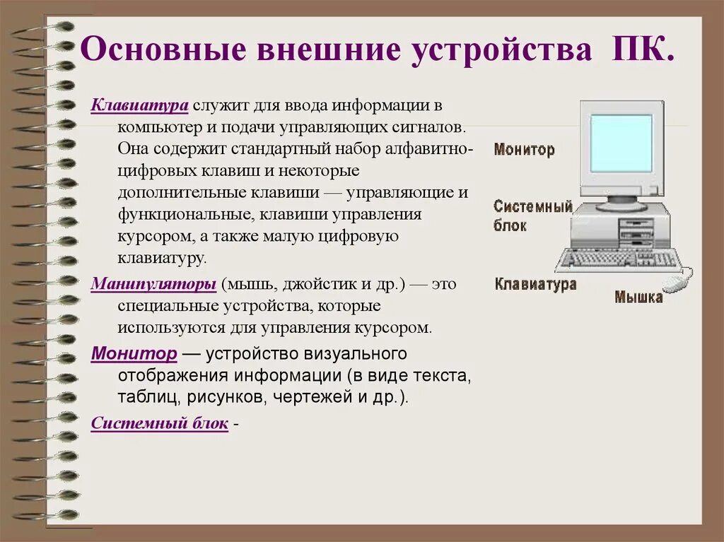 Название программы предназначенной для подключения внешних устройств Назначение основных внешних устройств компьютера