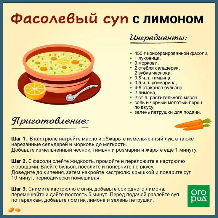Название супов список с фото Фасолевый суп с лимоном Шаблоны рецептов, Диетический обед, Гарниры