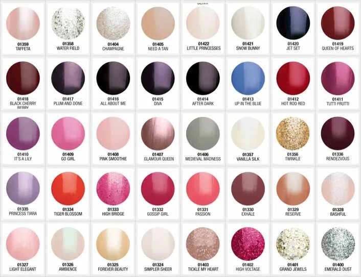 Название цветов маникюра GELISH brand - Color chart Gelish nail colours, Gelish nails, Gelish colours