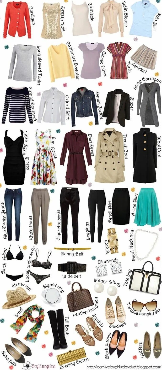 Название женской одежды фото Les astuces style et beauté de Chrissy Clothing items, Fashion, Capsule wardrobe