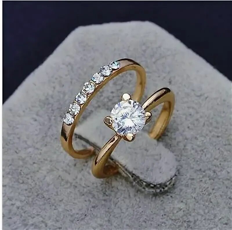 Названия и фото колец rose gold plated round cut cubic zirconia fake engagement wedding love ring set 