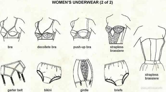 Названия и фото нижнего белья Stylish Bras and Panties on White Background