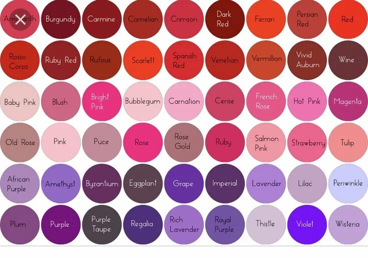 Названия и фото розового цвета Pin on nails Purple color names, Hair color names, Purple red hair color