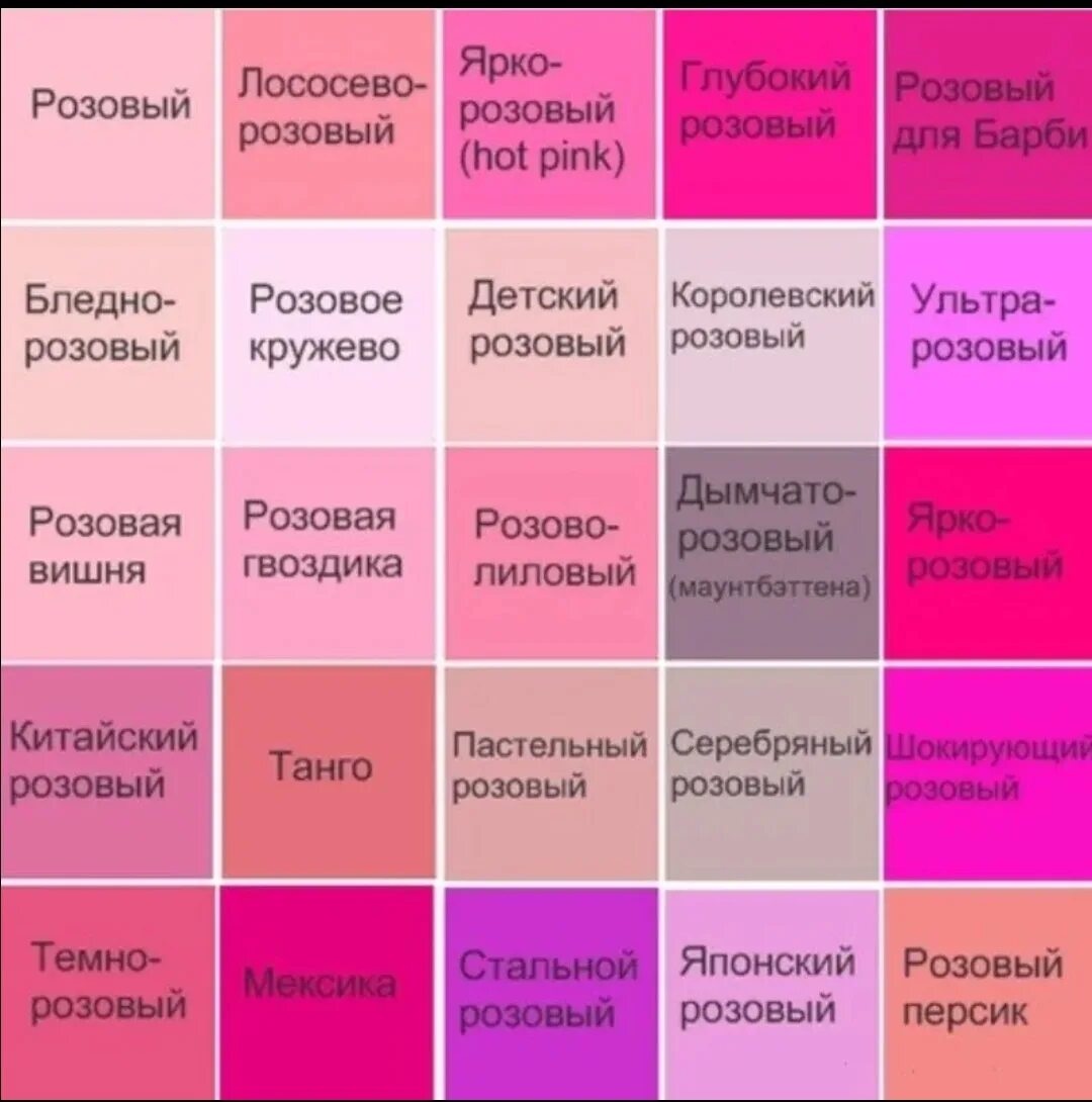 Названия и фото розового цвета Какие бывают оттенки фото - DelaDom.ru