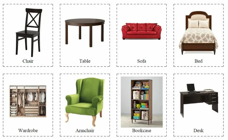 Названия мебели интерьере furniture карточки Мебель, Дом, Английский